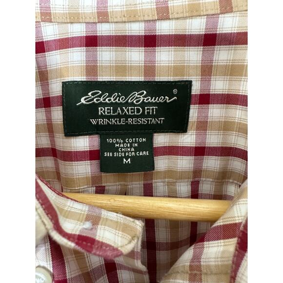 Eddie Bauer Red & Tan Relaxed Fit Wrinkle Resistant Button-Up Shirt Medium - Picture 5 of 6